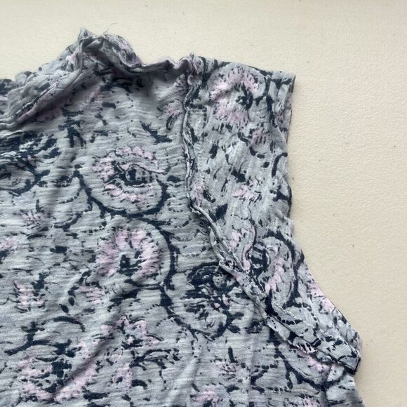 Free People T Shirt Oversized Dual Print Floral Blue Top Cap Sleeve Boxy XS Crew - Picture 6 of 16